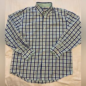 SALE! $9 Blue/green plaid Izod long sleeve button up shirt size L
